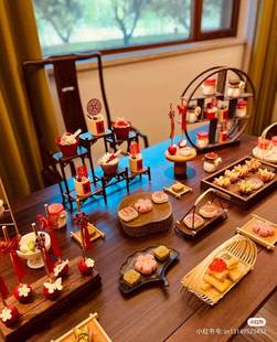 新中式 婚礼订婚宴甜品台展示架生日宴会摆件蛋糕架实木套装
