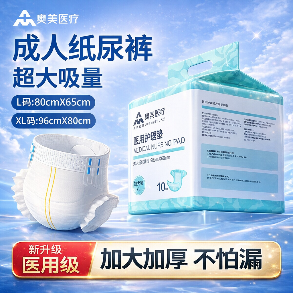 奥美医用成人纸尿裤隔尿护理垫瘫痪卧床病人长期久躺老人用尿不湿,医疗器械,医用护理垫（裤型）,淘宝优惠券,粉丝福利购,淘宝优惠卷