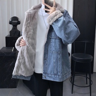 仿羊毛加厚加绒牛仔外套男款冬季帅气羊羔绒夹克过冬保暖羽绒服男