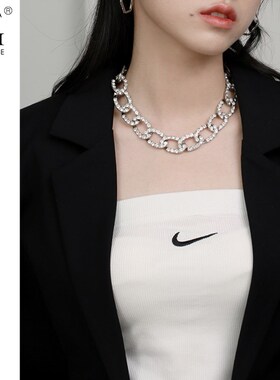 古巴小众设计轻奢嘻哈风毛衣链