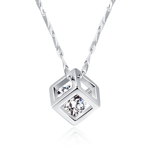S999纯银项链女魔方锁骨链银饰品礼物韩版森系学生七夕礼物送女友