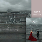 古城古建筑直播背景布中式 旗袍婚纱影楼摄影拍照背景布印刷 古装