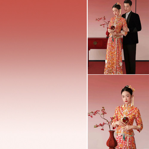 时装商业广告拍摄古装红色渐变婚纱影楼摄影直播数码喷绘背景布
