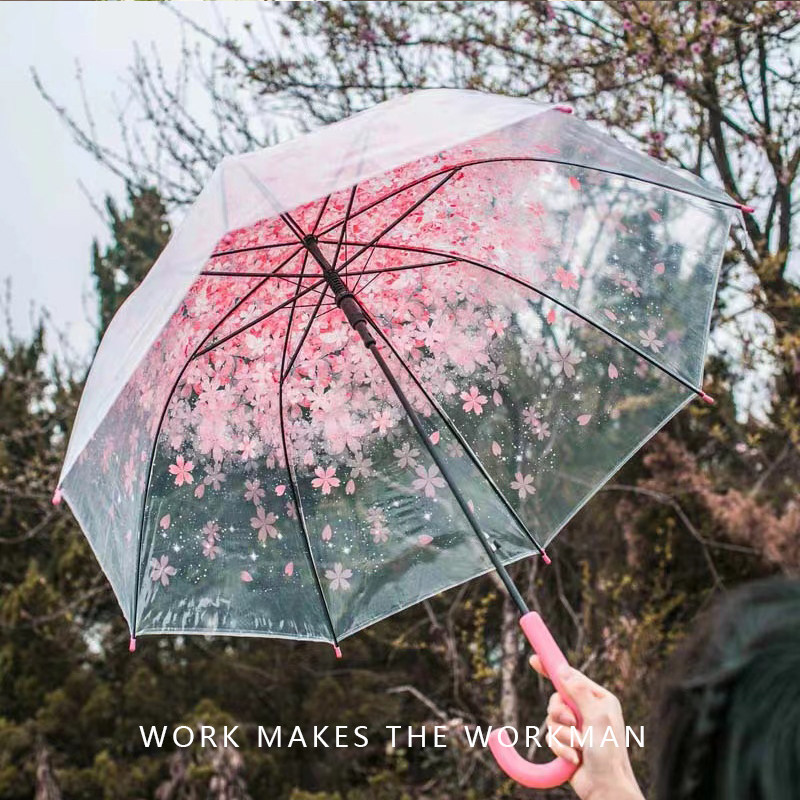 透明雨伞网红可爱儿童女拱形小清新简约三折日系樱花透明长柄伞