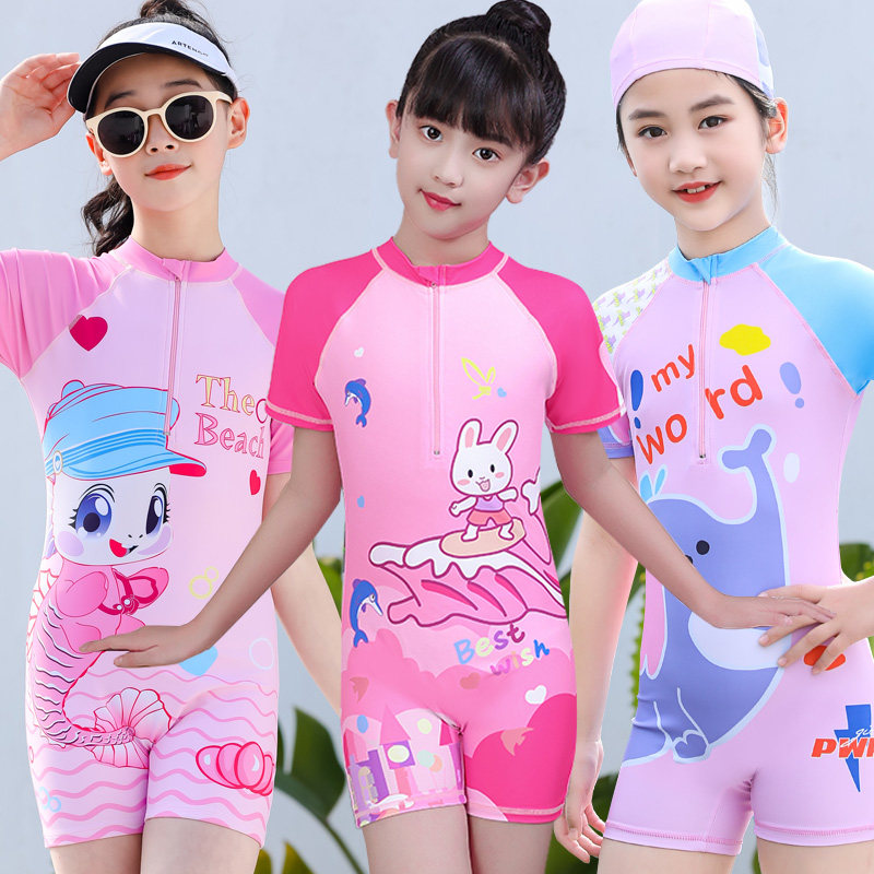女童连体防晒速干儿童泳衣套装