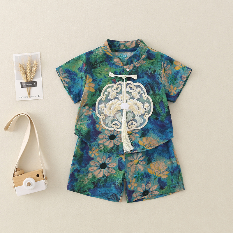 男童宝宝汉服短袖套装夏季儿童新中式国风男童婴幼童周岁服两件套