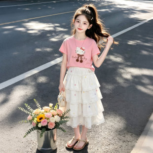 kt猫童装女童套装裙子夏装2026新款儿童韩版公主裙短袖T恤半身裙