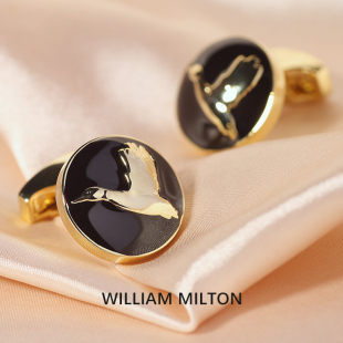 钉商务定制礼盒 扣男士 袖 西装 WILLIAM MILTON比翼双飞雁黑金浮雕袖