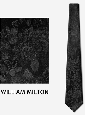 WILLIAM MILTON永夜玫瑰桑蚕丝黑色手打领带男士真丝轻奢正装礼盒