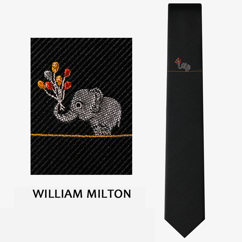 WILLIAMMILTON真丝小象刺绣领带
