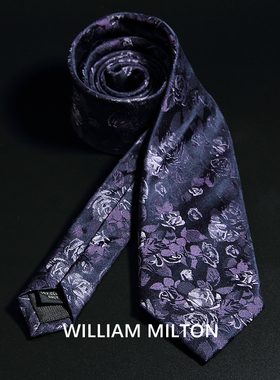 WILLIAM MILTON甄选紫夜玫瑰真丝领带男士轻奢桑蚕丝商务休闲礼盒