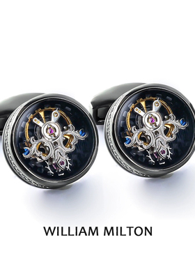 WILLIAM MILTON英伦时尚永动陀飞轮袖扣男士轻奢法式袖钉定制礼盒
