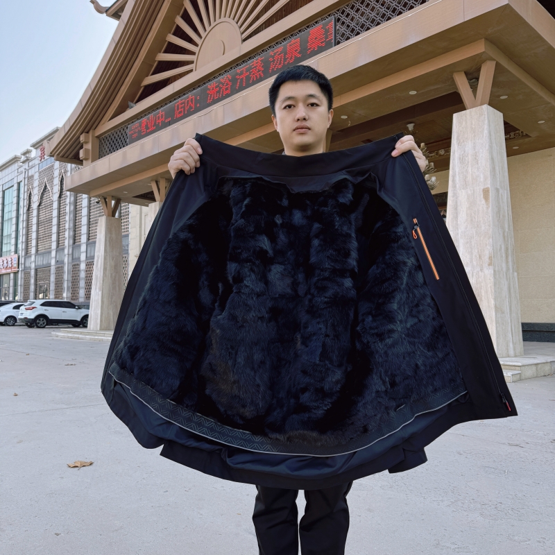 派克服男水貂内胆短款商务休闲皮草外套水貂内胆可拆卸皮毛一体冬