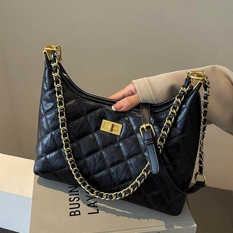 包包女式2025新款菱格小香风链条通勤斜挎包大容量高级时尚腋下包