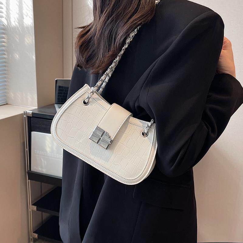 夏季小包包女2024新款百搭法式白色小众链条斜挎包女士单肩腋下包