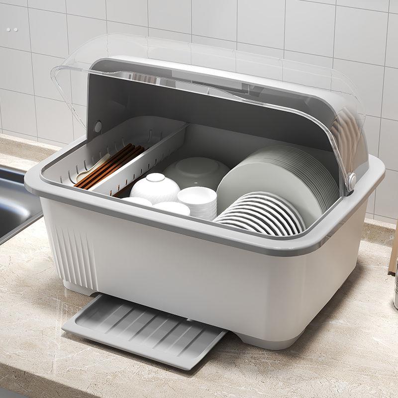 厨房碗筷收纳盒沥水带翻盖放碗盘碟置物架小型家用碗碟收纳架碗柜