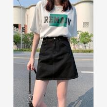 黑色短款半身裙女夏季薄款2025年新款高腰显瘦a字阔腿牛仔短裙子