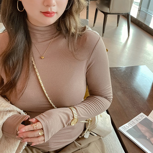 t恤上衣 工厂莫代尔半高领内搭打底衫 女春秋冬季 中领纯色大码 长袖