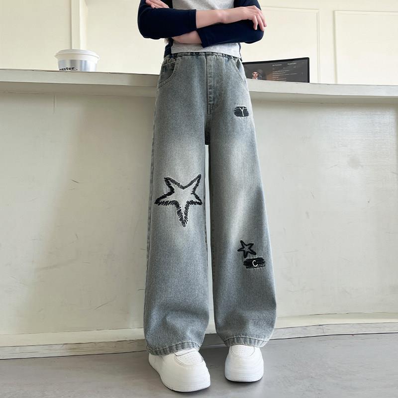女童裤子2026夏季薄款窄版阔腿裤儿童中大童装春秋新款直筒牛仔裤
