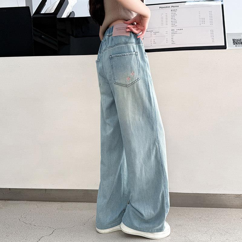 女童牛仔裤春秋2026新款儿童直筒阔腿女孩大童夏季薄款初中生长裤