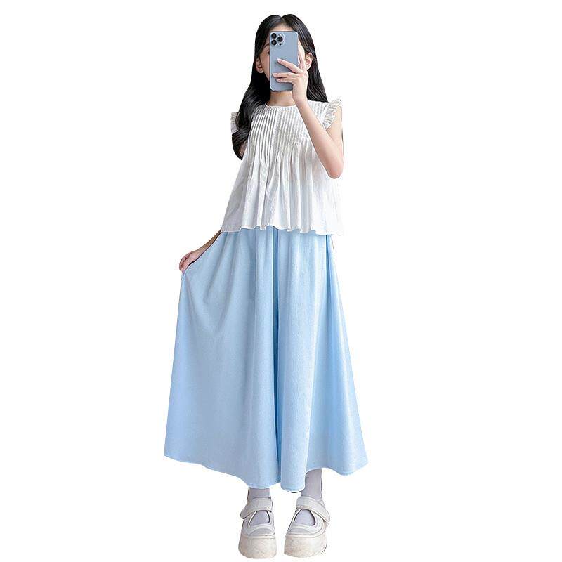 女童夏季洋气套装大童女孩2024新款冰丝阔腿裙裤儿童夏装时髦裤裙