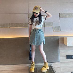 女童裤子套装夏装2024新款洋气儿童裙裤薄款夏季女孩大童牛仔短裤