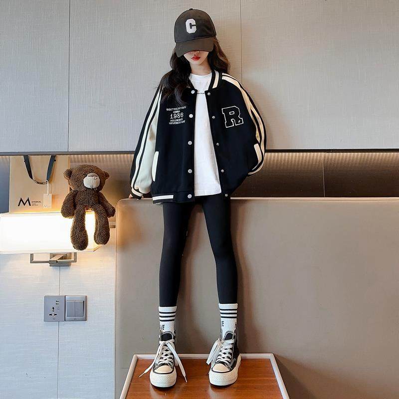 女童春装外套2025新款儿童女大童春秋款洋气夹棉女孩开春季棒球服
