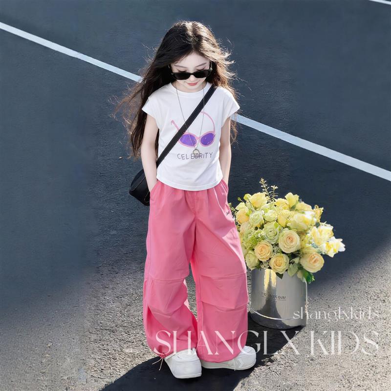 青少年女孩套装夏2026超火夏装一整套女童夏天工装裤独特漂亮夏季