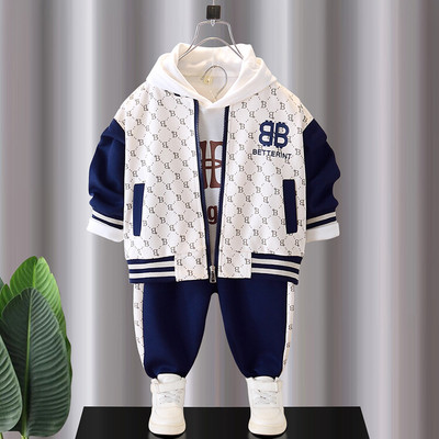 儿童春秋款拼色棒球服套装男童洋气运动服装2023新款小童装宝宝潮