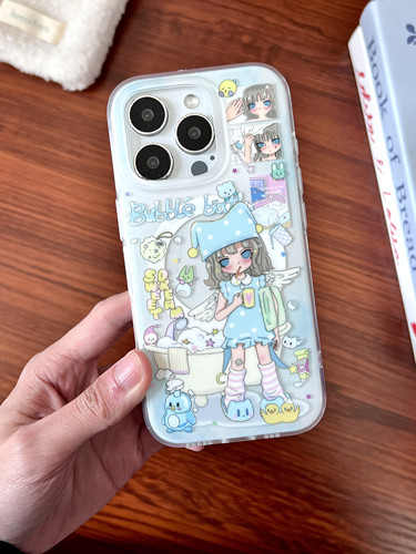 福星LuckyStars原创天使泡泡女孩适用于17promax磁吸手机壳可爱磨砂16双层小盐巴同款底壳