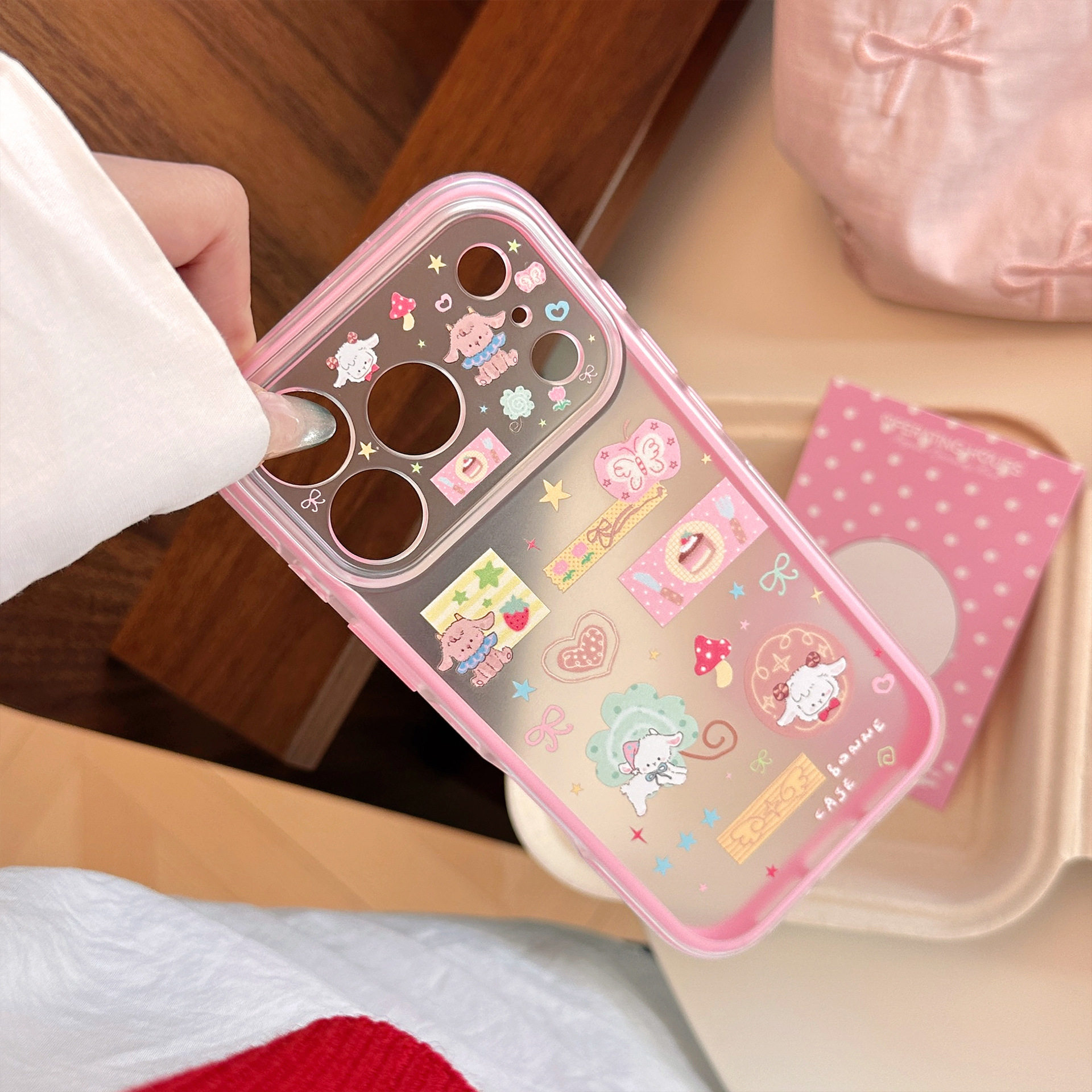 福星LuckyStars韩风可爱小羊插画适用苹果18pm手机壳iphone17粉色边框16软15磨砂