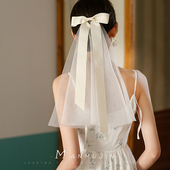 蝴蝶结小头纱超仙简约旅拍照写真道具新娘结婚领证登记求婚头饰品