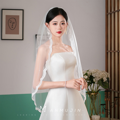 精致优雅中长款单层带梳子头纱