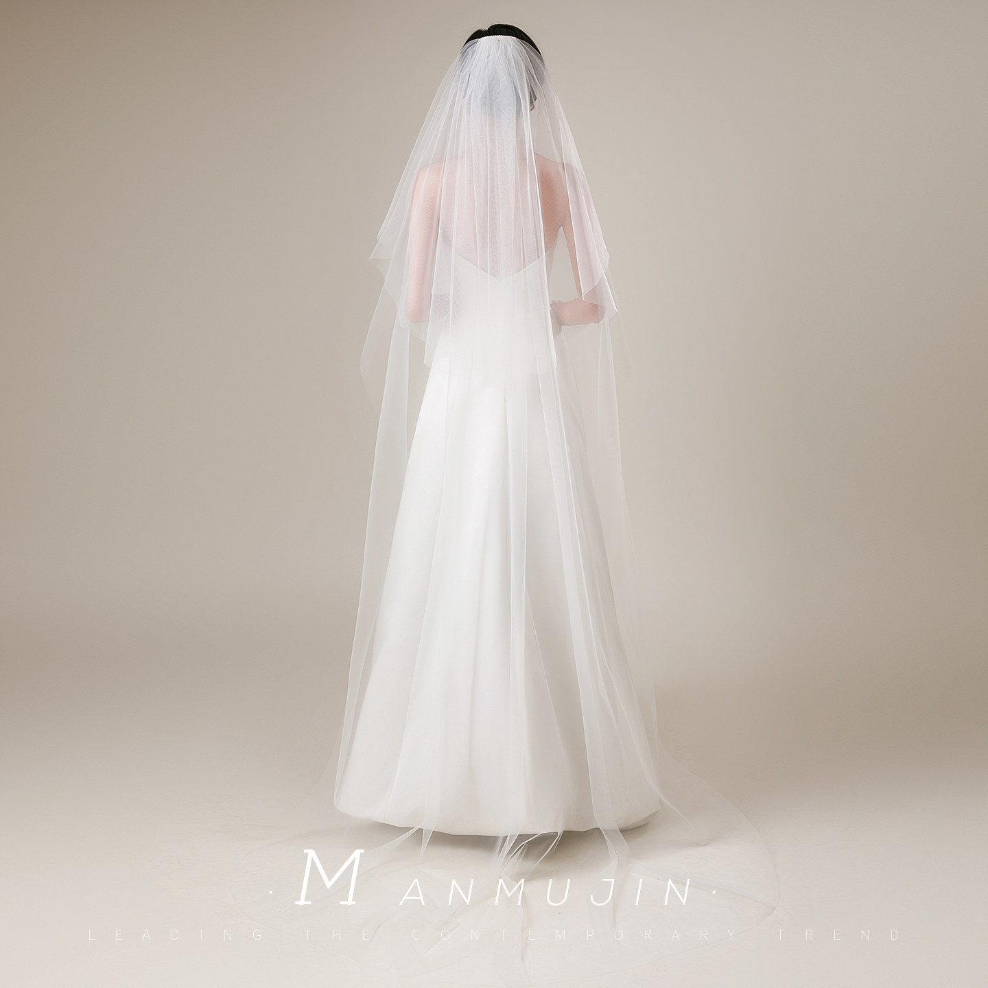 超仙优雅简约双层长款拖尾素头纱