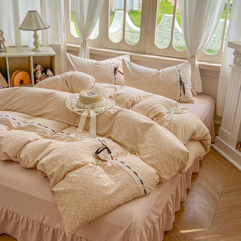 2025新款斜纹棉床裙款蝴蝶结韩版公主四件套