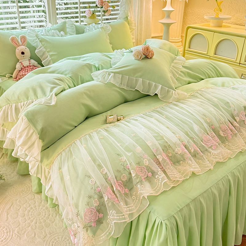 2025新款韩版蕾丝床裙款四件套公主风少女心ins床单被套床上用品