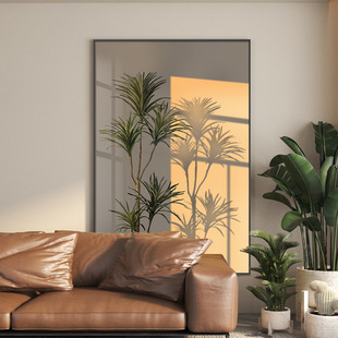 饰画植物光影竖版 侘寂风玄关装 过道走廊挂画客厅沙发背景墙壁画
