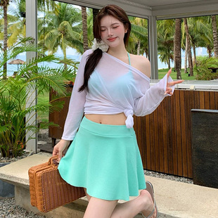 防晒三件套钢托聚拢比基尼性感微胖女孩泳衣 分体长袖 大码 泳衣女款