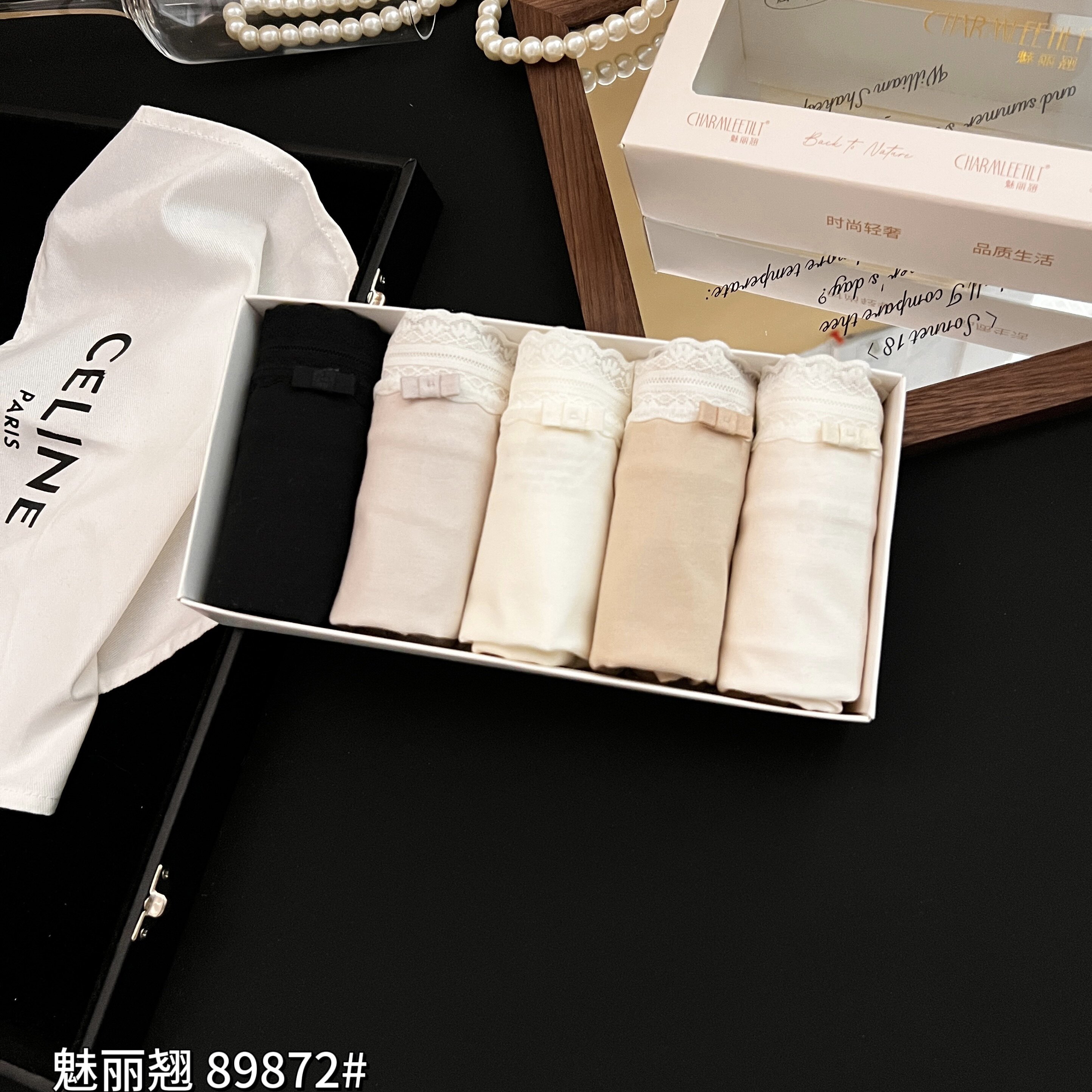 魅丽翘精品5条盒装莫代尔纯棉抗菌棉裆舒适蕾丝边中腰三角内裤女
