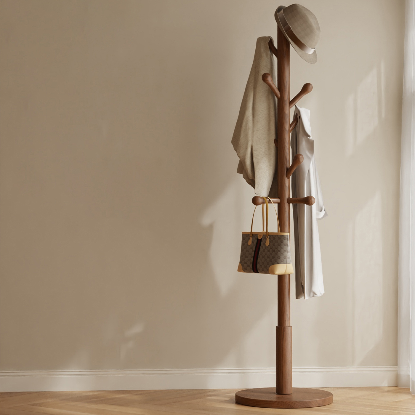 实木挂衣架落地卧室简易家用衣帽架高级感挂衣置物衣服挂架挂衣杆