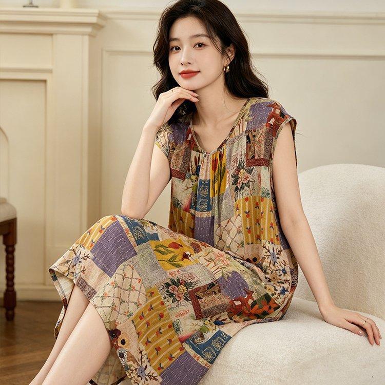棉绸无袖套头睡裙女夏季大码宽松