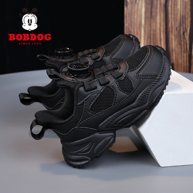 巴布豆男童黑色运动鞋春秋年2026新款网面透气女童跑步鞋儿童鞋子