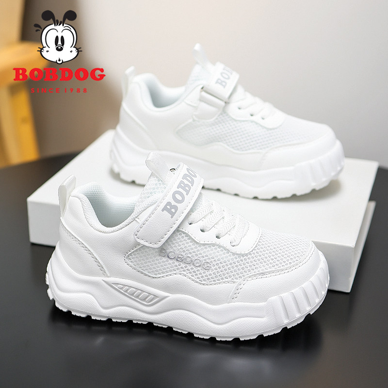 巴布豆儿童小白鞋2026春秋新款网面透气男童休闲鞋女童白色运动鞋