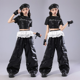 爵士舞服装女童潮酷时髦儿童辣妹装模特走秀潮黑色少儿jazz套装酷