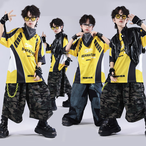 街舞儿童潮服少儿服装hiphop童装架子鼓演出服男童嘻哈迷彩套装酷