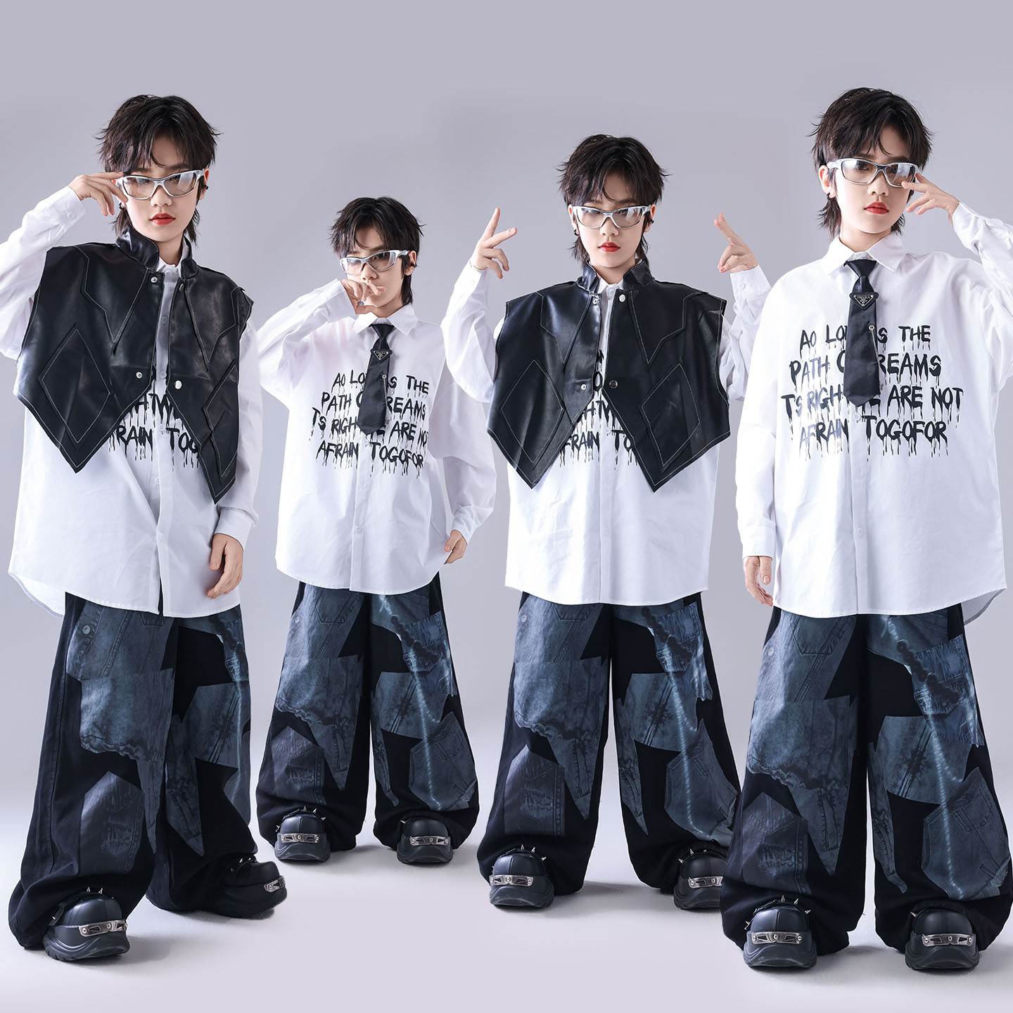 街舞儿童潮服架子鼓演出服男童少儿服装hiphop套装嘻哈马甲套装帅