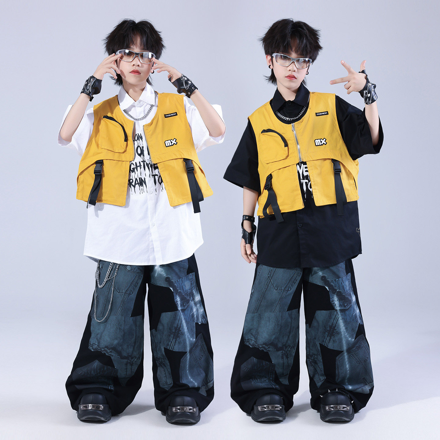 街舞儿童潮服hiphop童装少儿服装男童架子鼓演出服嘻哈潮牌套装夏