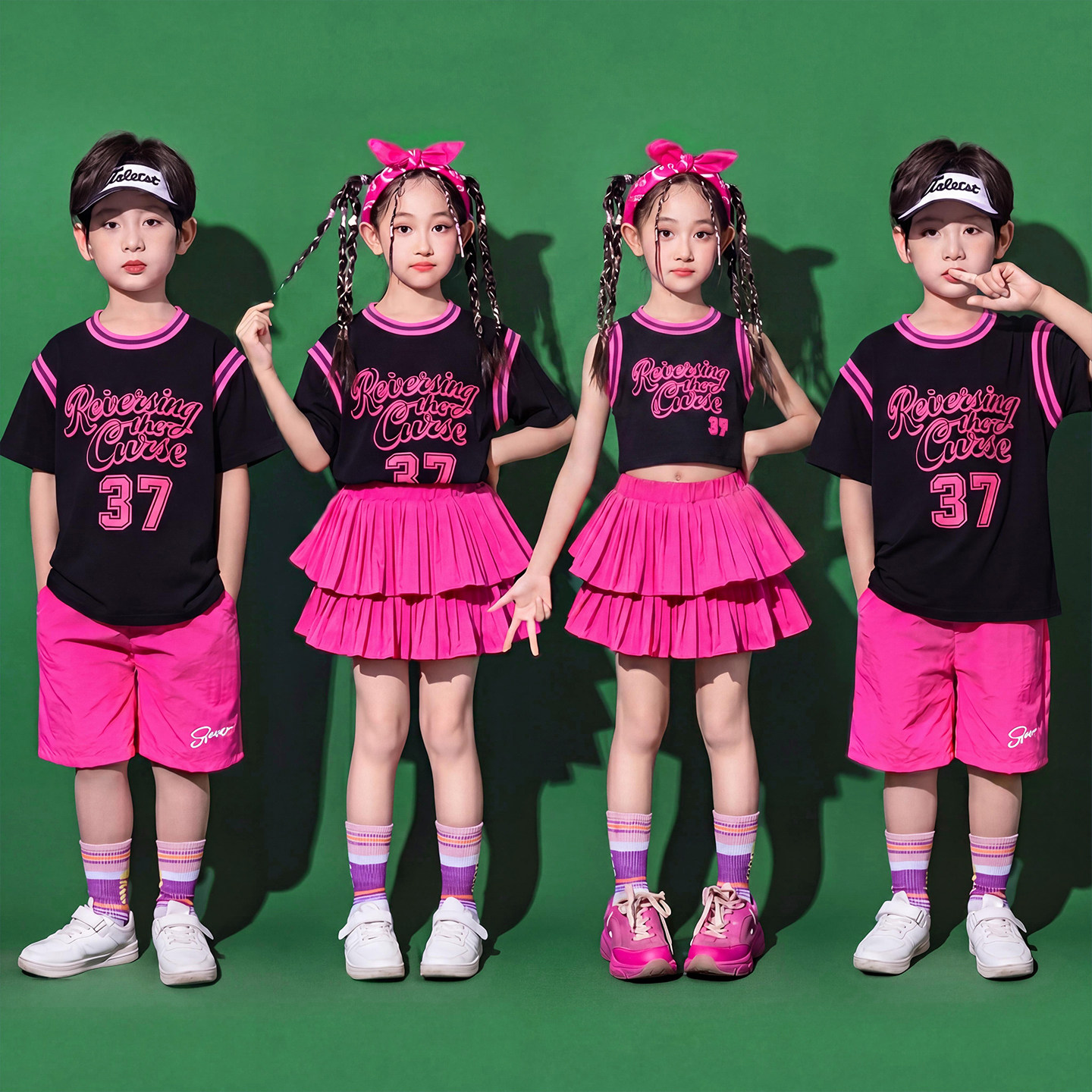 六一儿童演出服小学生运动会服装啦啦队表演黑色幼儿园舞蹈啦啦操