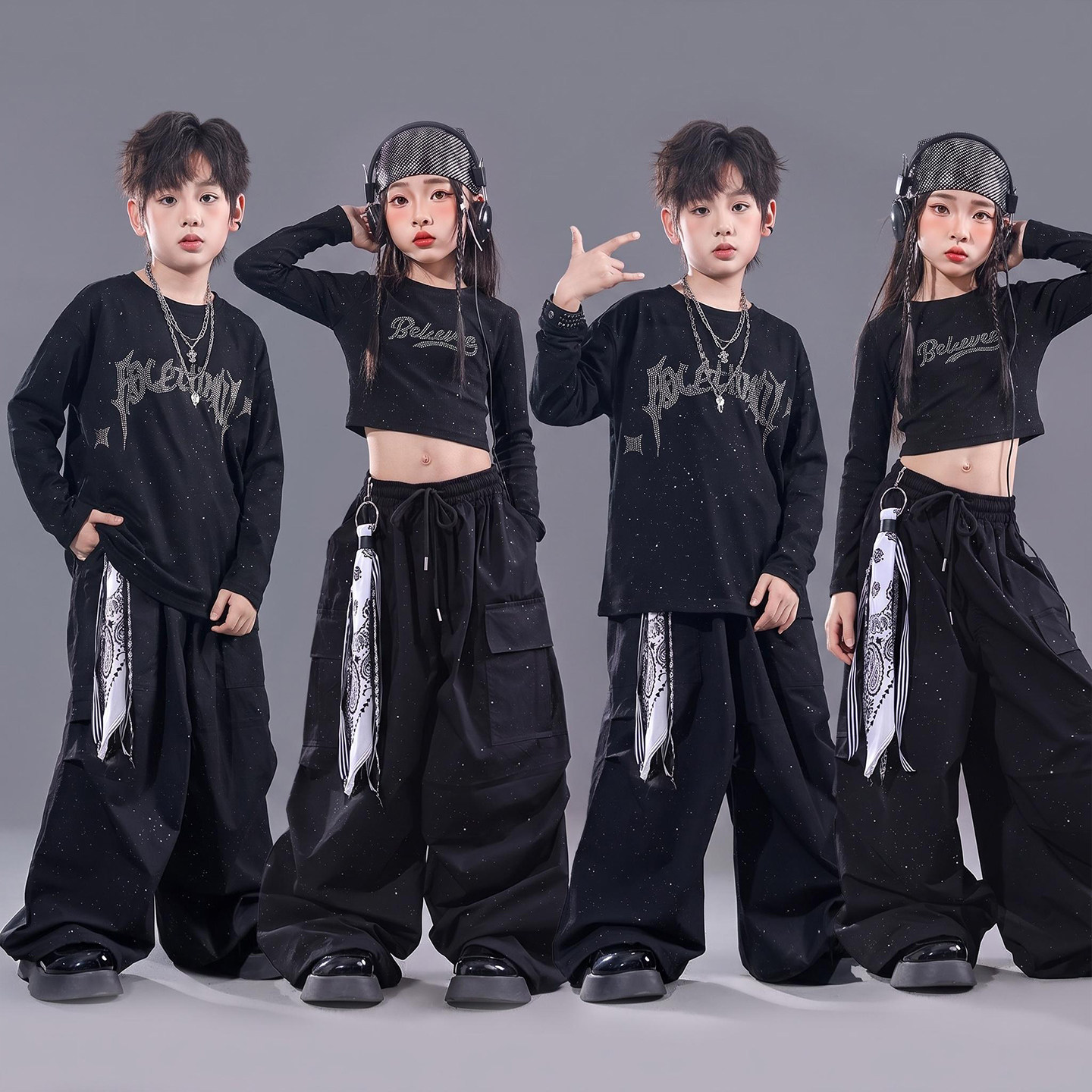 街舞儿童潮服元旦少儿演出服爵士舞服装女童hiphop童装男童架子鼓