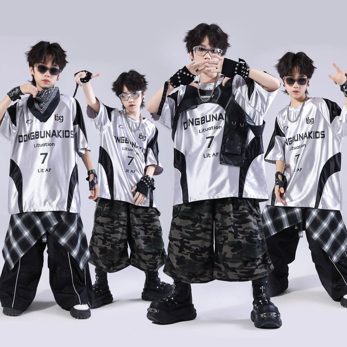 街舞儿童潮服hiphop童装少儿服装男童架子鼓演出服嘻哈风迷彩套装